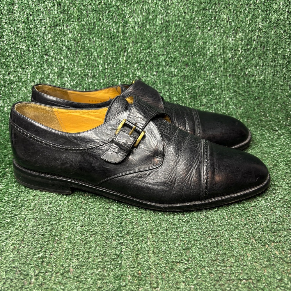 Mezlan Single Monk Strap Cap Toe Leather‎ Classic Dress Shoes Black Mens 10.5 M